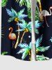 Plus Size Coconut Tree Flamingo Print Hawaii Button Pocket Shirt For Men -  