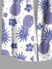 Plus Size Pineapple Hibiscus Flower Print Buttons Pocket Hawaii Shirt For Men -  