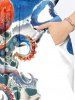 Plus Size Colorful Octopus Sea Waves Print Hawaii Split Pocket A Line Midi Dress -  