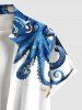 Plus Size Colorful Octopus Sea Waves Print Hawaii Button Pocket Shirt For Men -  