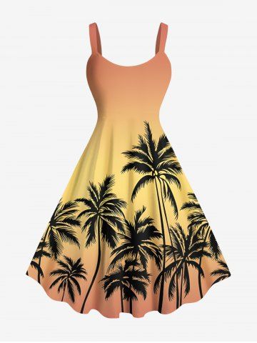 Plus Size Coconut Tree Ombre Print Hawaii Tank Dress