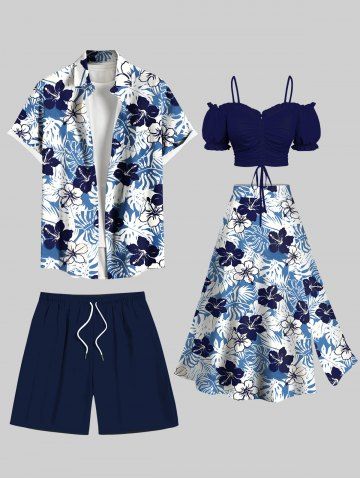 Costume D'habit de Grande Taille et Imprimé Floral Tropical pour la Plage - BLUE