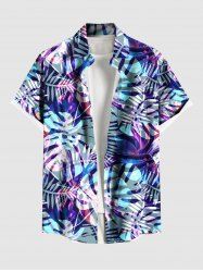 Plus Size Tropical Leaf Print Buttons Pocket Hawaii Shirt For Men -  