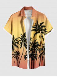 Plus Size Coconut Tree Ombre Print Buttons Pocket Hawaii Shirt For Men -  