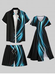 Galaxy Glitter Light Beam 3D Print Plus Size Matching Hawaii Beach Outfit For Couples -  