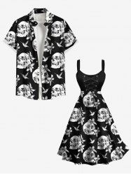 Skulls Flowers Bird Print Plus Size Matching Hawaii Beach Outfit For Couples -  