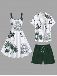 Coconut Tree Sailboat Cruise Print Plus Size Matching Hawaii Beach Outfit For Couples -  
