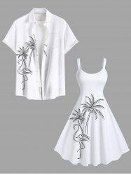 Coconut Tree Flamingo Hand-painted Print Plus Size Matching Hawaii Beach Outfit For Couples -  