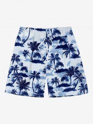 Short de plage hawaïen grande taille à imprimé cocotiers pour homme - Bleu Ciel 8XL