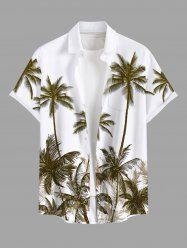 Chemise hawaïenne grande taille à imprimé cocotiers et poches boutonnées pour homme - Blanc 3XL