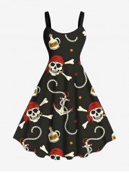 Robe débardeur trapèze hawaïenne grande taille à imprimé tête de mort, pirate, ancre et corde - Noir L