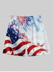 Plus Size Tie Dye Patriotic American Flag Fireworks Print Hawaii Drawstring Beach Shorts For Men -  