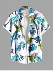 Chemise hawaïenne grande taille à imprimé feuilles tropicales, perroquets et oiseaux, avec poches boutonnées, pour homme - Blanc L