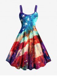 Plus Size Patriotic American Flag Colorful Ombre Galaxy Print A Line Tank Dress -  