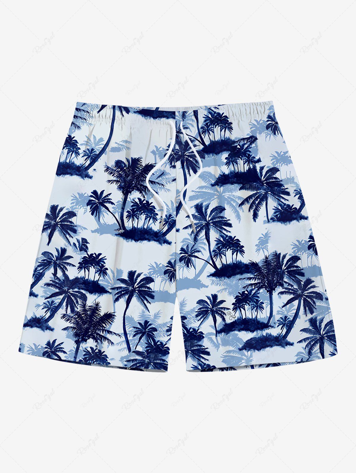 Short de plage hawaïen grande taille à imprimé cocotiers pour homme Bleu Ciel 8XL