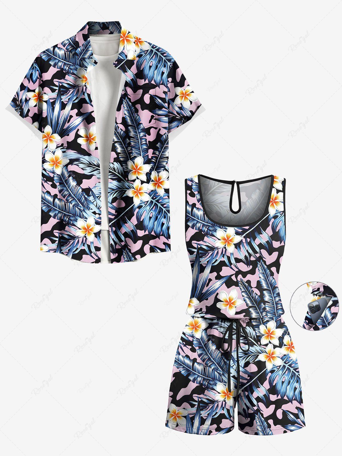 Combishort de Plage à Imprimé Feuille Tropicale Grande Taille Multi-A 
