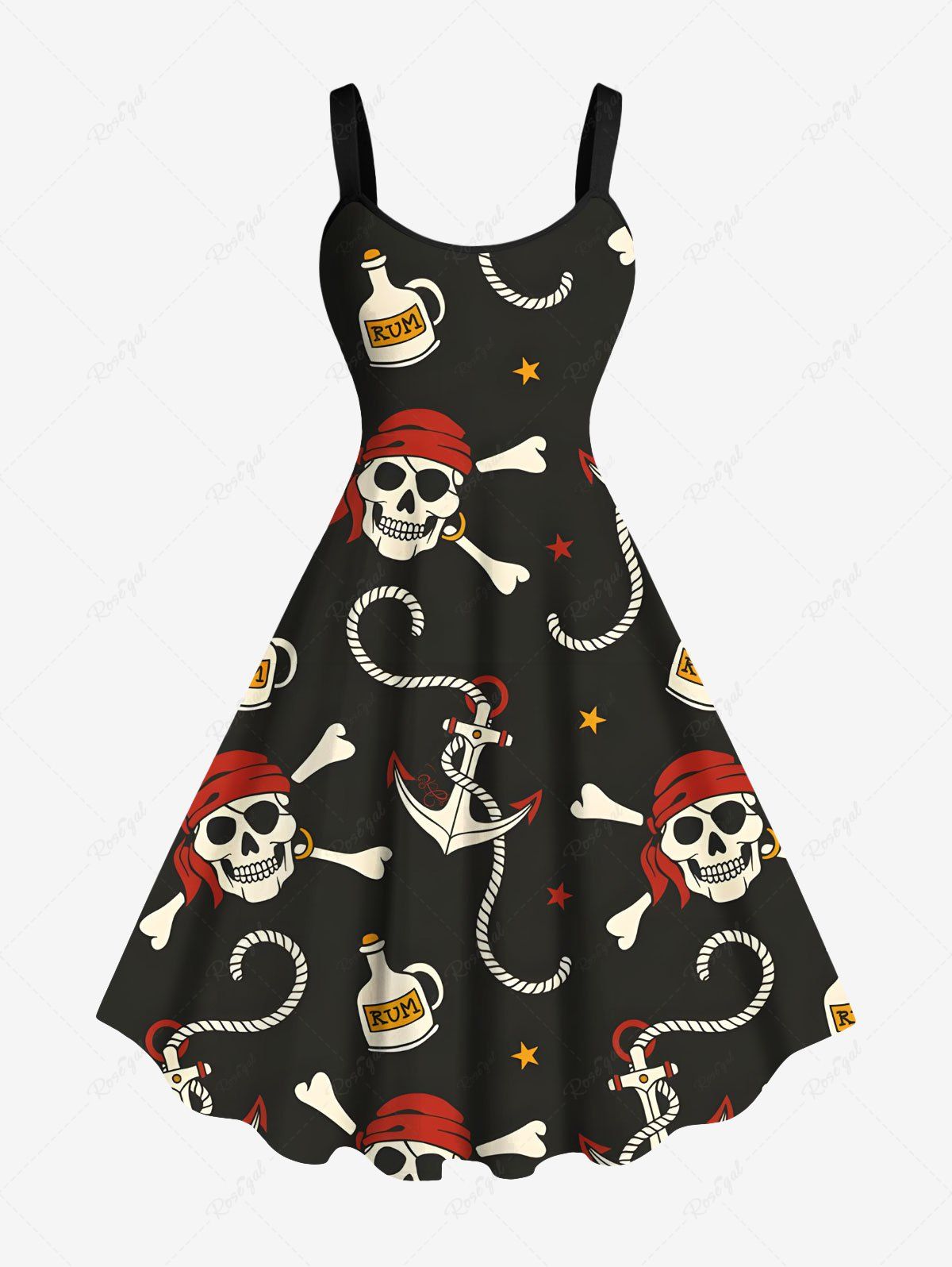 Store Plus Size Skull Pirate Anchor Rope Print Hawaii A Line Tank Dress  