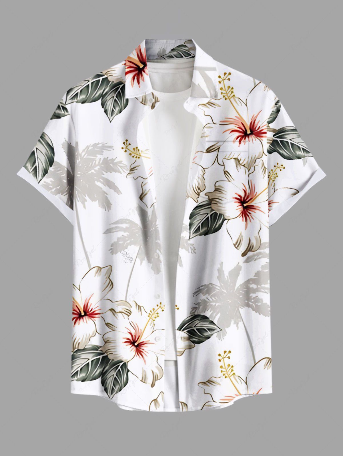 Affordable Plus Size Coconut Tree Flower Leaf Print Hawaii Button Pocket Shirt For Men  