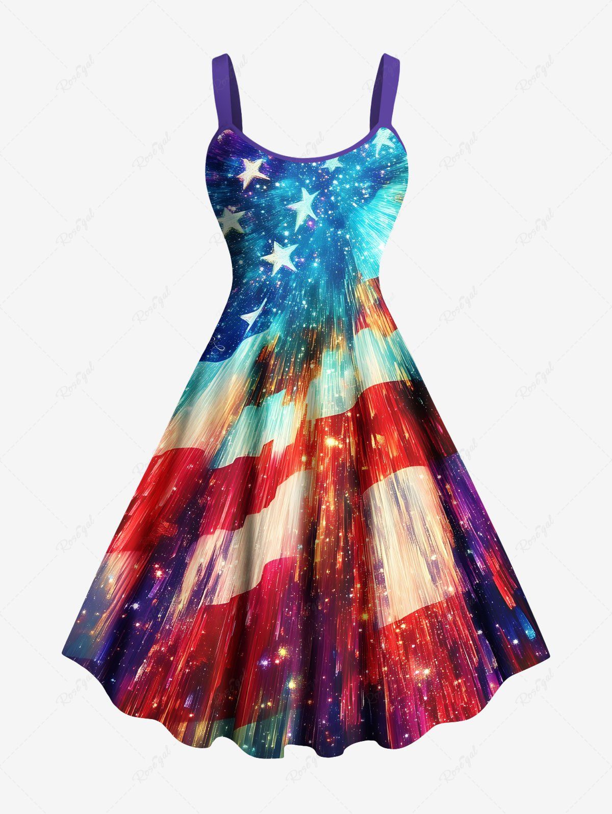 Shop Plus Size Patriotic American Flag Colorful Ombre Galaxy Print A Line Tank Dress  