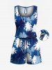 Matching Hawaii Shirt and Romper Plus Size Beach Outfit Tie Dye Ombre Coconut Tree Print For Couples -  