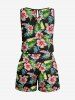 Matching Hawaii Shirt and Romper Plus Size Beach Outfit Tropical Leaf Hibiscus Printed for Couples -  