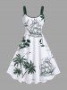 Costume de Plage Grande Taille Couleur Débardeur Imprimé Cocotiers et Parasol - Blanc 
