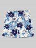 Tenue de plage hawaïenne assortie grande taille à imprimé feuilles tropicales et fleurs d'hibiscus pour couples - Bleu 
