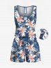 Matching Hawaii Shirt and Romper Plus Size Beach Outfit Tropical Leaf Hibiscus Printed for Couples -  