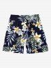 Matching Hawaii Shirt Shorts and Romper Plus Size Beach Outfit Tropical Leaves Hibiscus Print For Couples -  