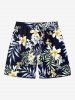 Matching Hawaii Shirt Shorts and Romper Plus Size Beach Outfit Tropical Leaves Hibiscus Print For Couples -  