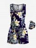 Matching Hawaii Shirt Shorts and Romper Plus Size Beach Outfit Lily Flower Leaf Branch Print For Couples -  