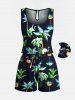 Combi-Short de Plage Hawaïen Flamant et Plage Imprimés de Grande Taille pour Couple - Noir 