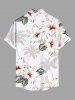 Chemise hawaïenne grande taille à imprimé cocotier, hibiscus, fleurs et feuilles pour homme - Blanc de Crème  L