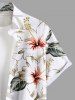 Chemise hawaïenne grande taille à imprimé cocotier, hibiscus, fleurs et feuilles pour homme - Blanc de Crème  L