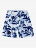 Short de plage hawaïen grande taille à imprimé cocotiers pour homme - Bleu Ciel 8XL