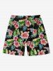 Short de Plage Hawaïen Fleur Feuille Tropicale Imprimées de Grande Taille pour Homme - Noir 6XL