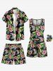 Short de Plage Hawaïen Fleur Feuille Tropicale Imprimées de Grande Taille pour Homme - Noir 6XL