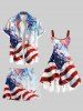 Plus Size Tie Dye Patriotic American Flag Fireworks Print Hawaii Drawstring Beach Shorts For Men -  