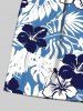 Plus Size Tropical Leaf Hibiscus Flower Print Hawaii Drawstring Beach Shorts For Men -  