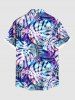 Plus Size Tropical Leaf Print Buttons Pocket Hawaii Shirt For Men -  