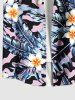 Plus Size Tropical Leaf Hibiscus Flowers Print Buttons Pocket Hawaii Shirt For Men -  