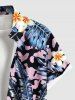 Plus Size Tropical Leaf Hibiscus Flowers Print Buttons Pocket Hawaii Shirt For Men -  