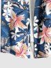 Plus Size Tropical Leaf Hibiscus Flowers Print Buttons Pocket Shirt For Men -  