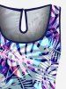 Plus Size Tropical Leaf Print Cinched Hawaii Romper -  