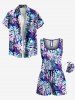 Plus Size Tropical Leaf Print Cinched Hawaii Romper -  