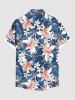 Plus Size Tropical Leaf Hibiscus Flowers Print Buttons Pocket Shirt For Men -  