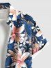 Plus Size Tropical Leaf Hibiscus Flowers Print Buttons Pocket Shirt For Men -  