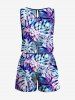 Plus Size Tropical Leaf Print Cinched Hawaii Romper -  