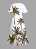 Plus Size Coconut Tree Print Split Hawaii Midi Dress -  