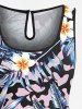 Plus Size Tropical Leaf Hibiscus Flowers Print Cinched Hawaii Romper -  